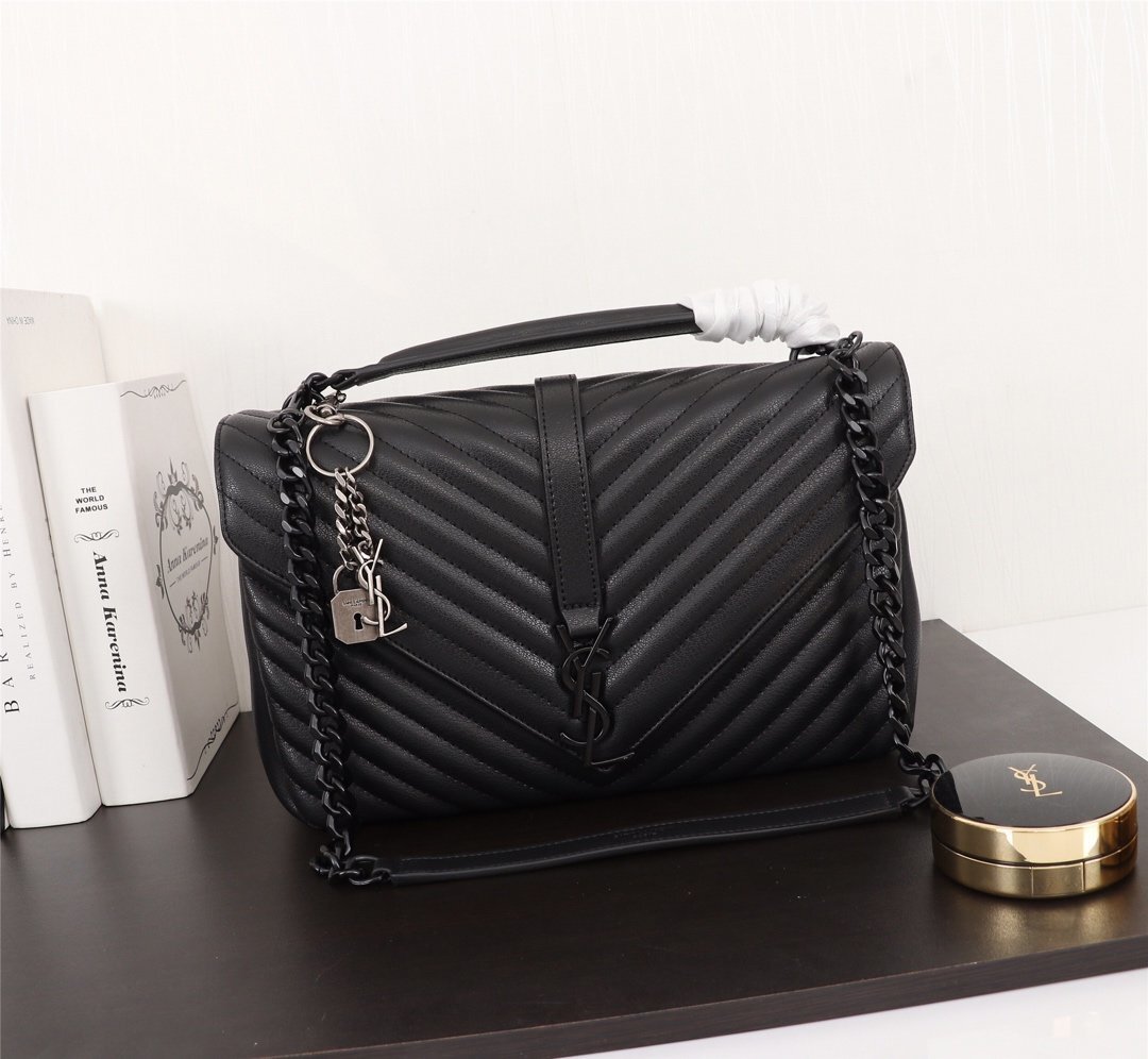 yves saint laurent black chevron handbag 32*21*9 - Image 2