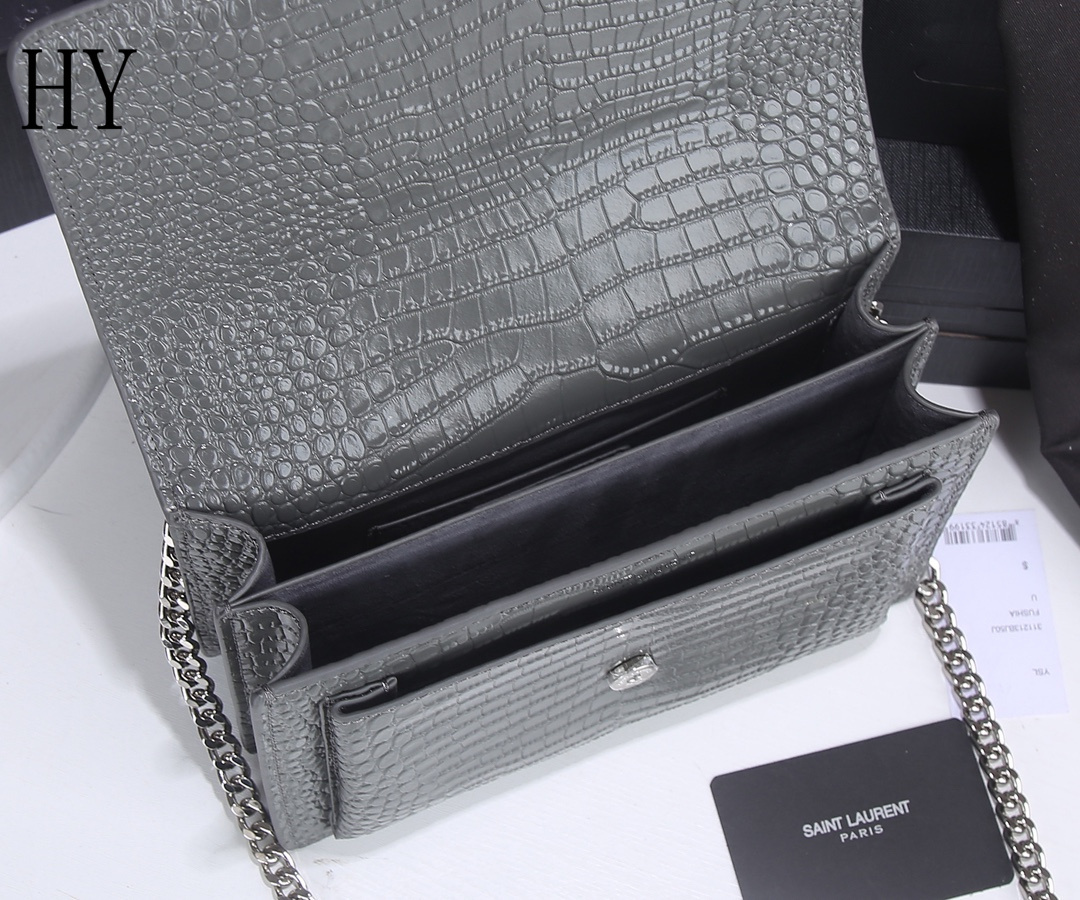 yves saint laurent croc-embossed gray leather bag - 22x16x8 - Image 2