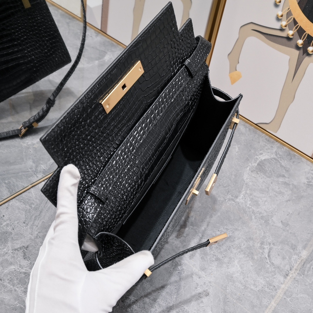 yves saint laurent black crocodile-effect handbag 29x20x7.5 cm - Image 2