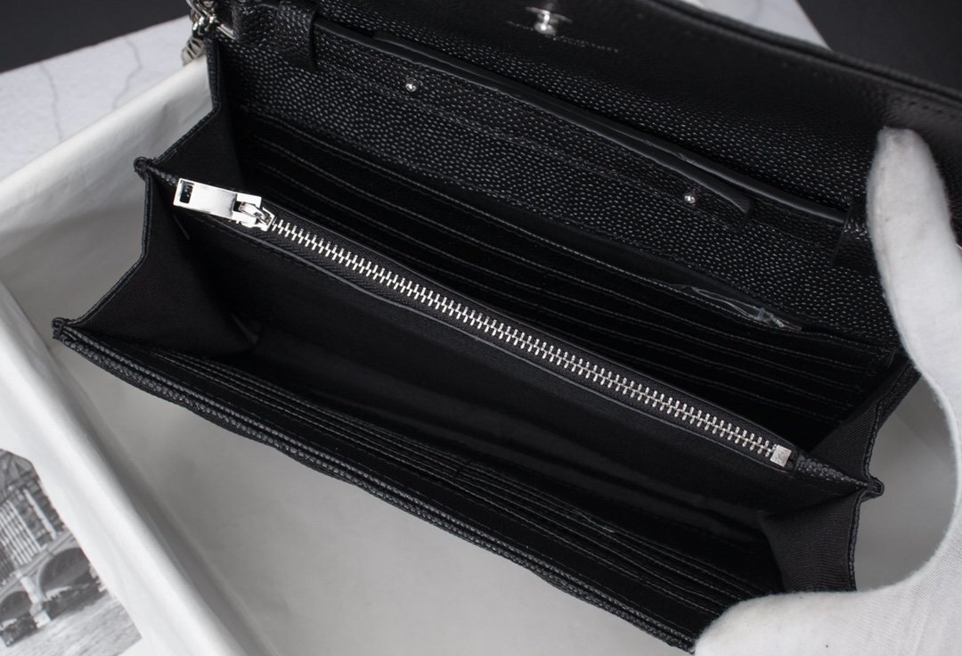 yves saint laurent black chevron wallet on chain - Image 2