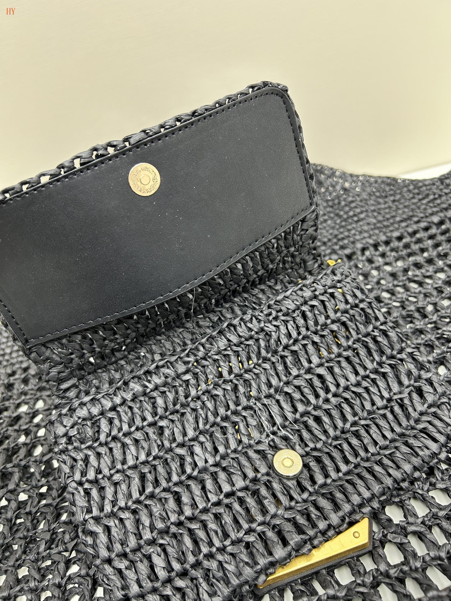 yves saint laurent black woven tote bag with gold logo - Image 2