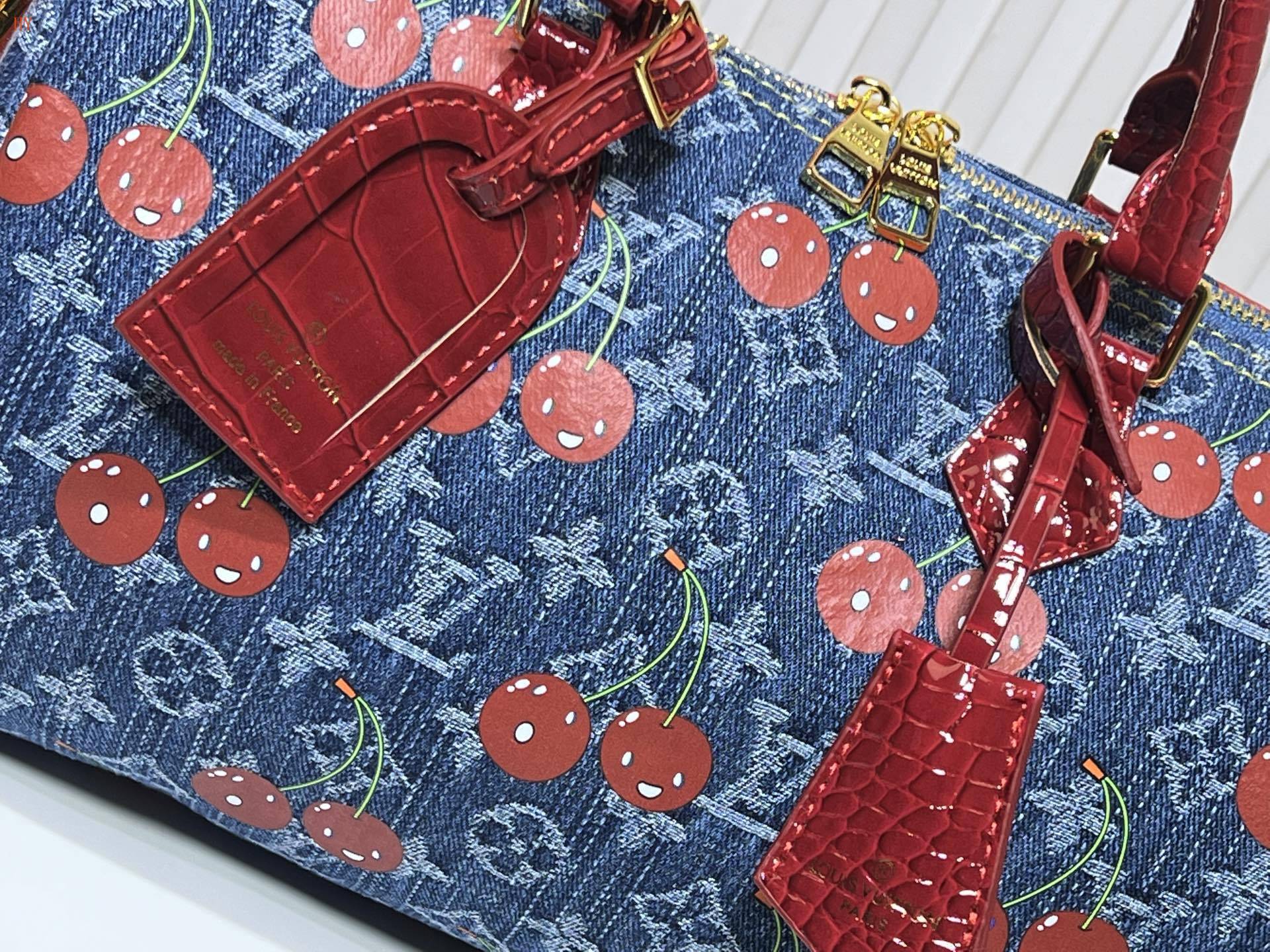 louis vuitton cherry denim handbag 30*21*17 - Image 3