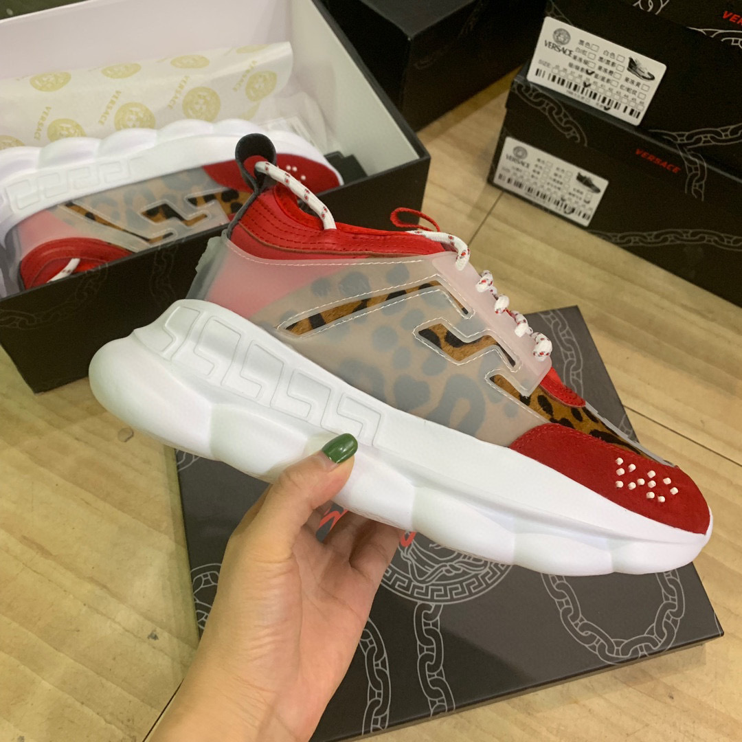 versace unisex dad sneakers 35-44 - red & leopard print - Image 3