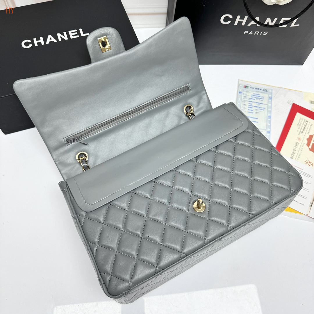 chanel classic flap bag - 33x22x9 cm - gray - Image 3