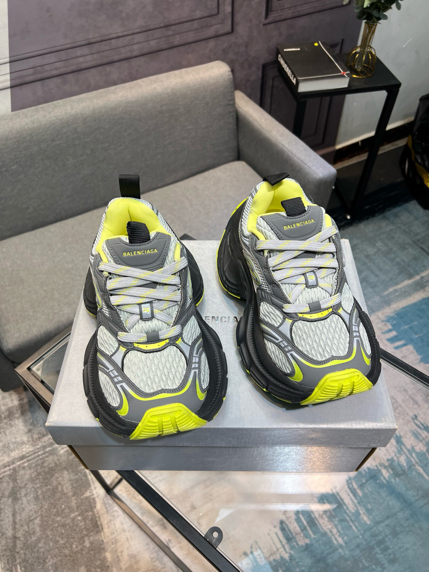 balenciaga unisex sneakers 35/46 - gray/neon yellow - Image 3