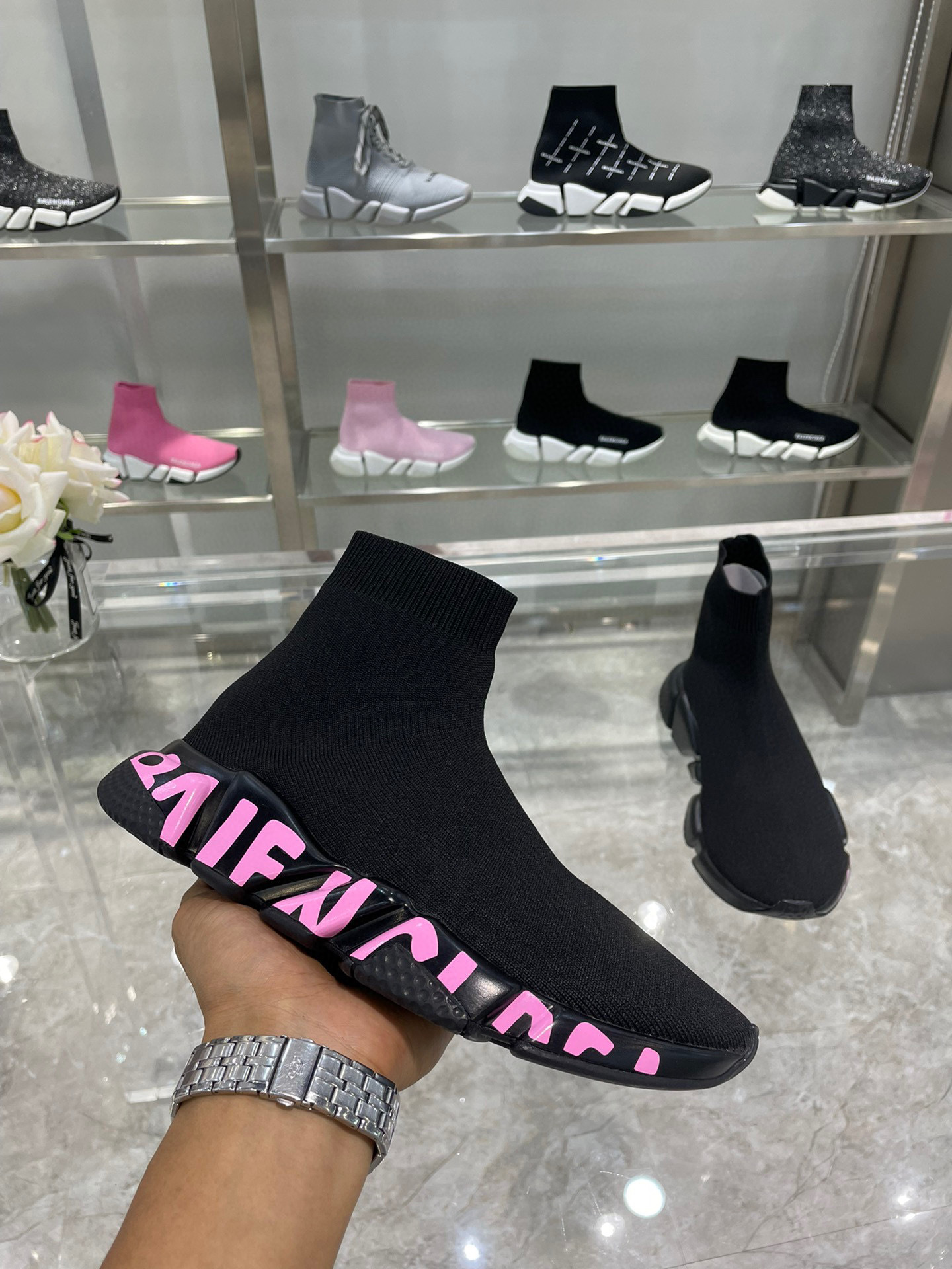balenciaga sock sneakers black/pink 35-44 - Image 3