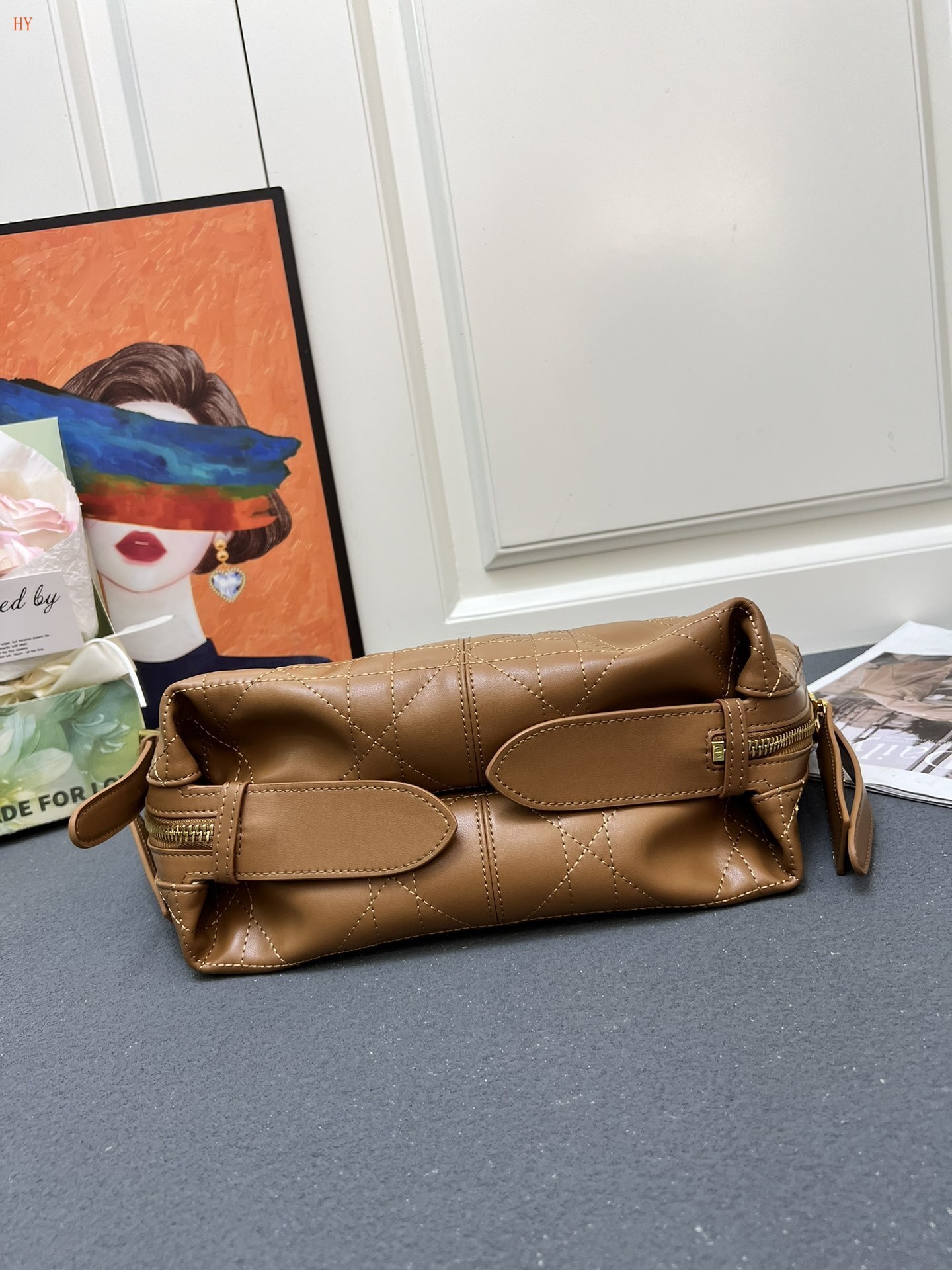 dior brown leather handbag 33x16x15 cm - Image 3