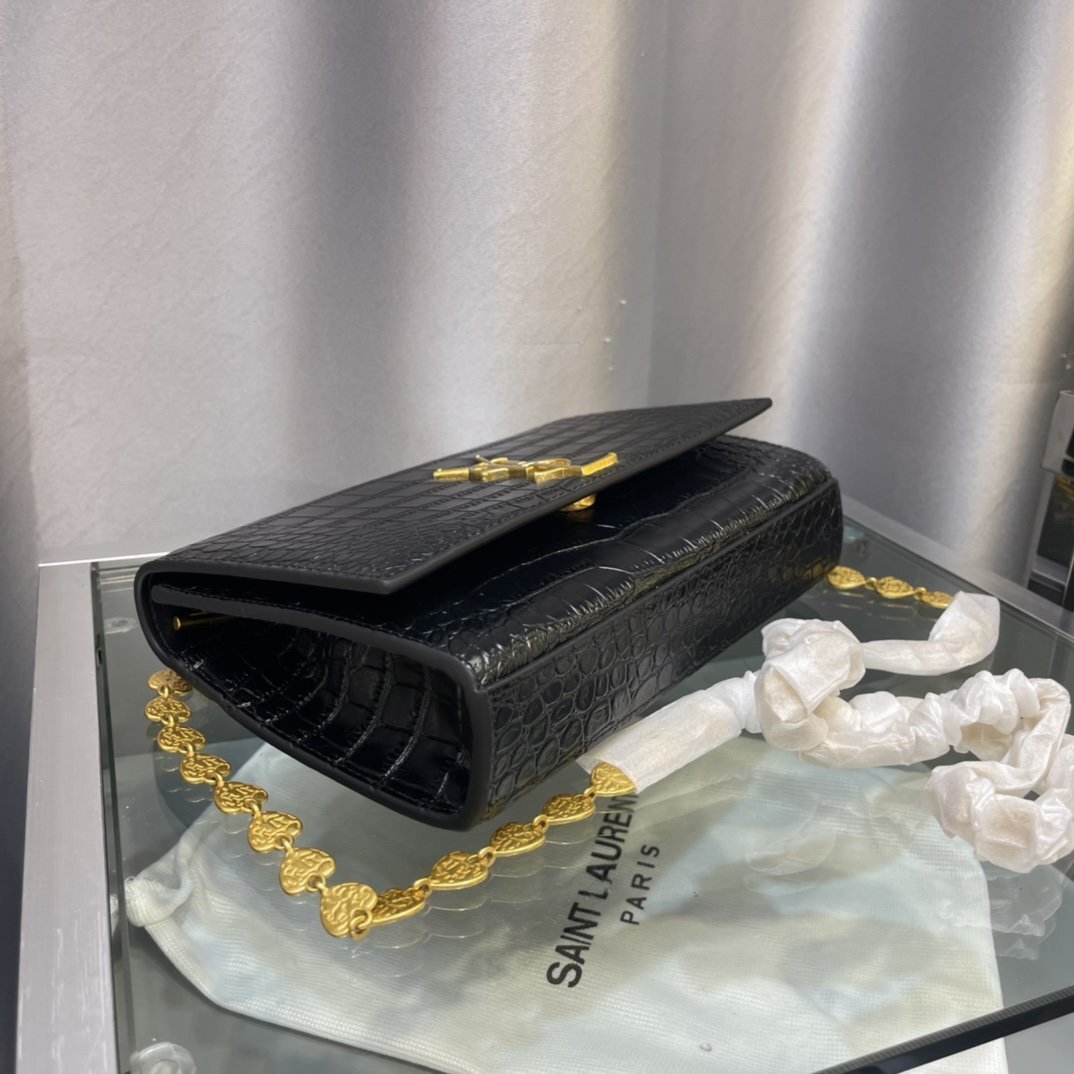 yves saint laurent black croc-embossed leather wallet - Image 3