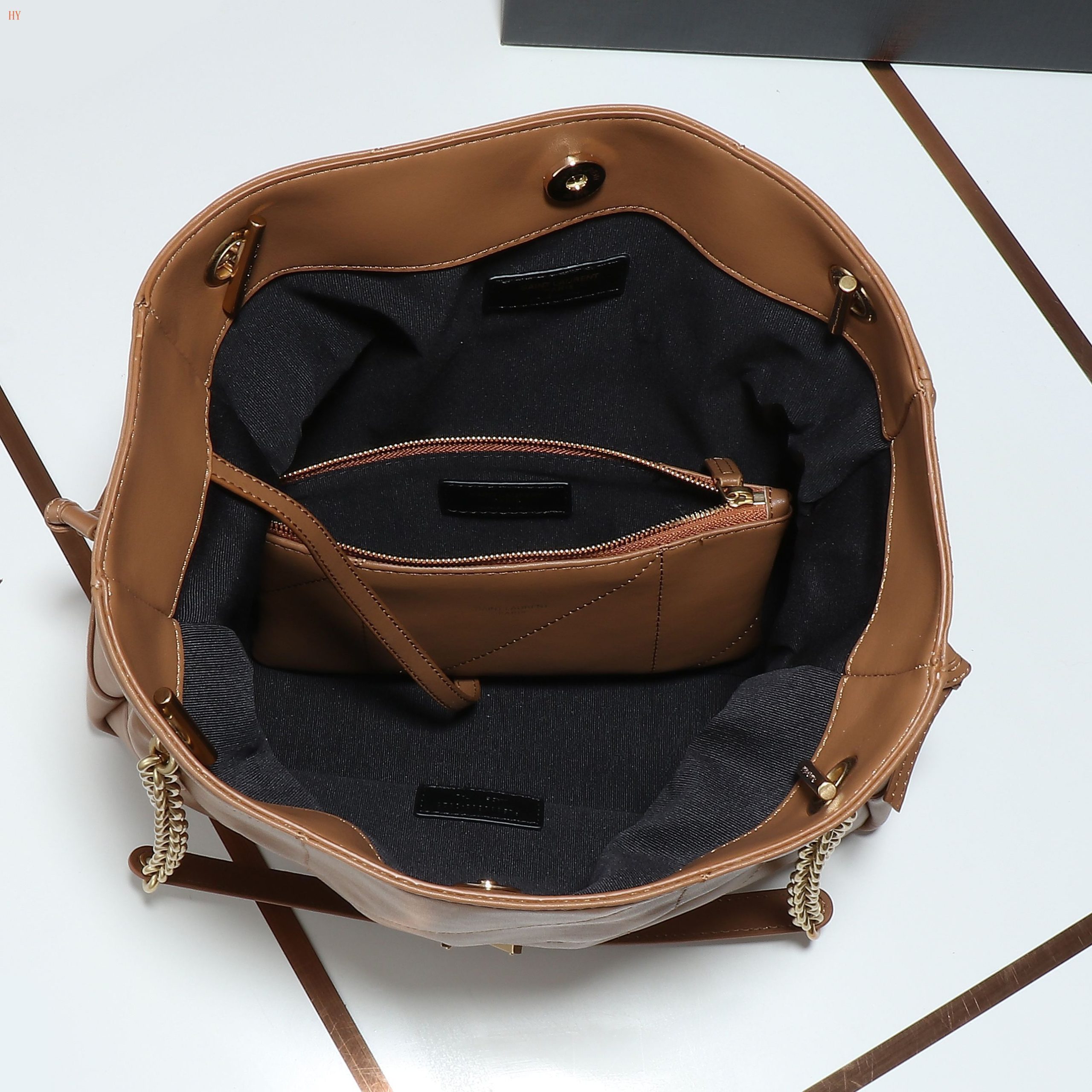 yves saint laurent brown quilted bucket bag 29*25*11 - Image 3