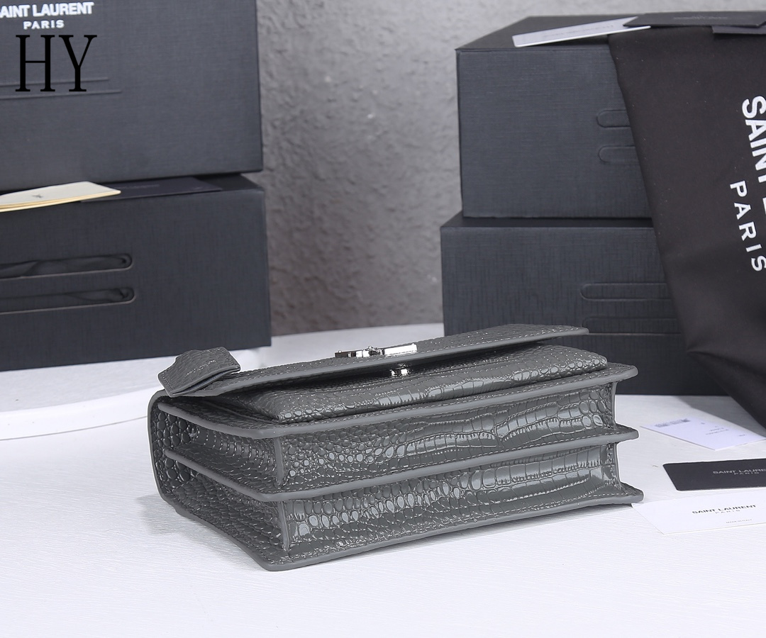 yves saint laurent croc-embossed gray leather bag - 22x16x8 - Image 3