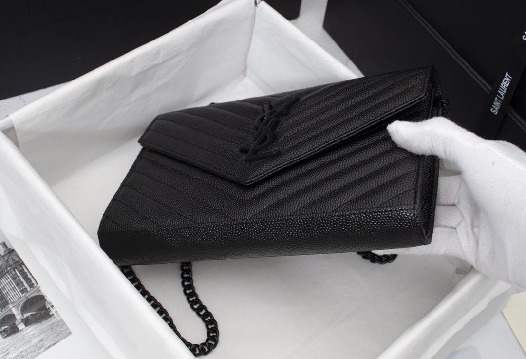 yves saint laurent black chevron wallet on chain - 22.5x14x4 cm - Image 3