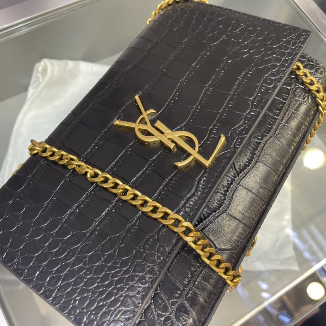 yves saint laurent black crocodile-effect wallet on chain - Image 3