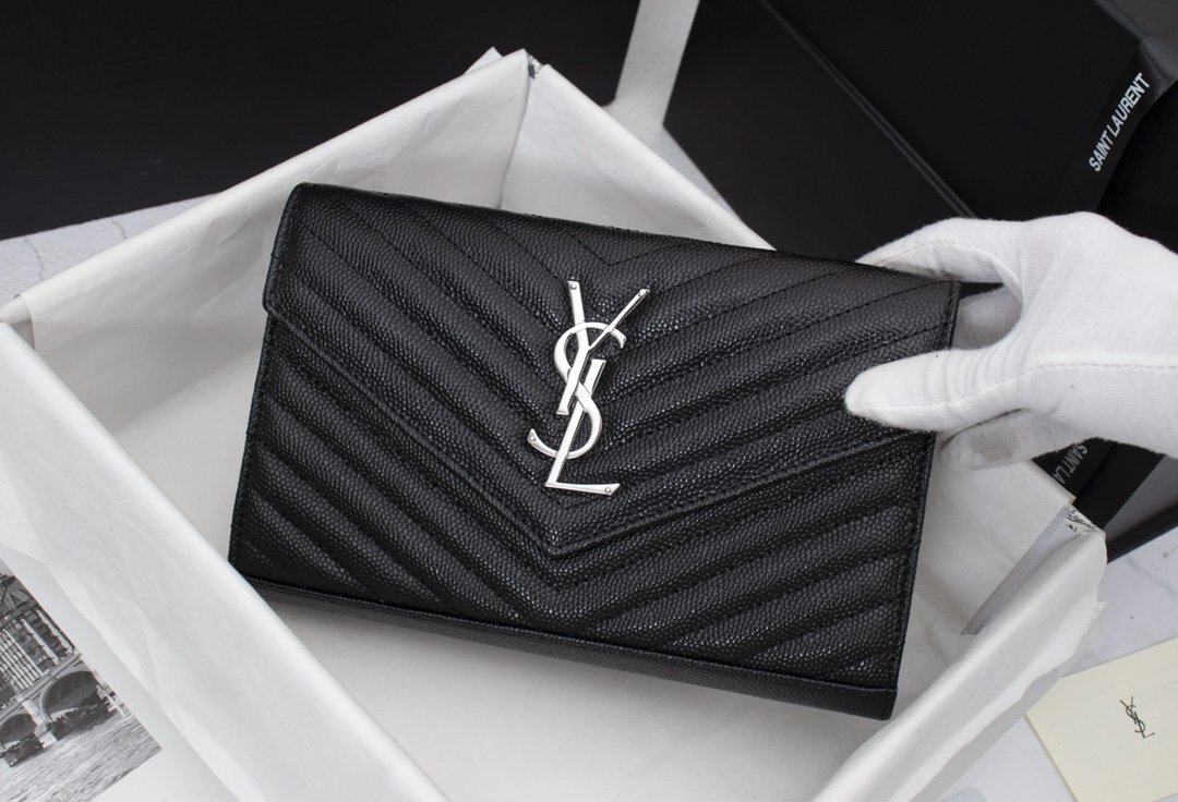yves saint laurent black chevron wallet on chain - Image 3