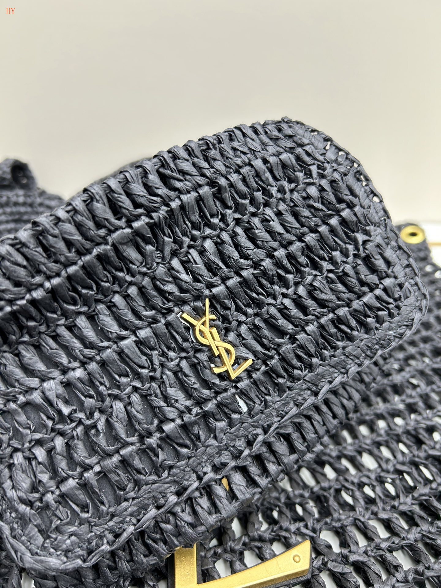 yves saint laurent black woven tote bag with gold logo - Image 3