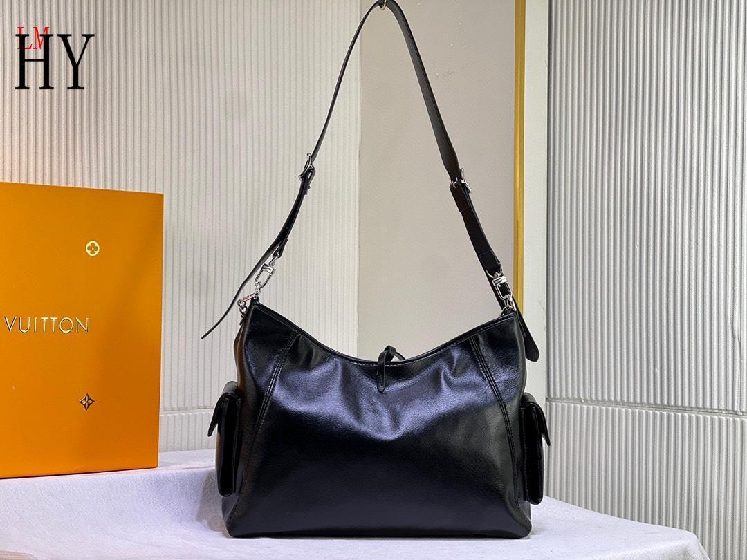 louis vuitton black leather handbag 29×12×24 - Image 4