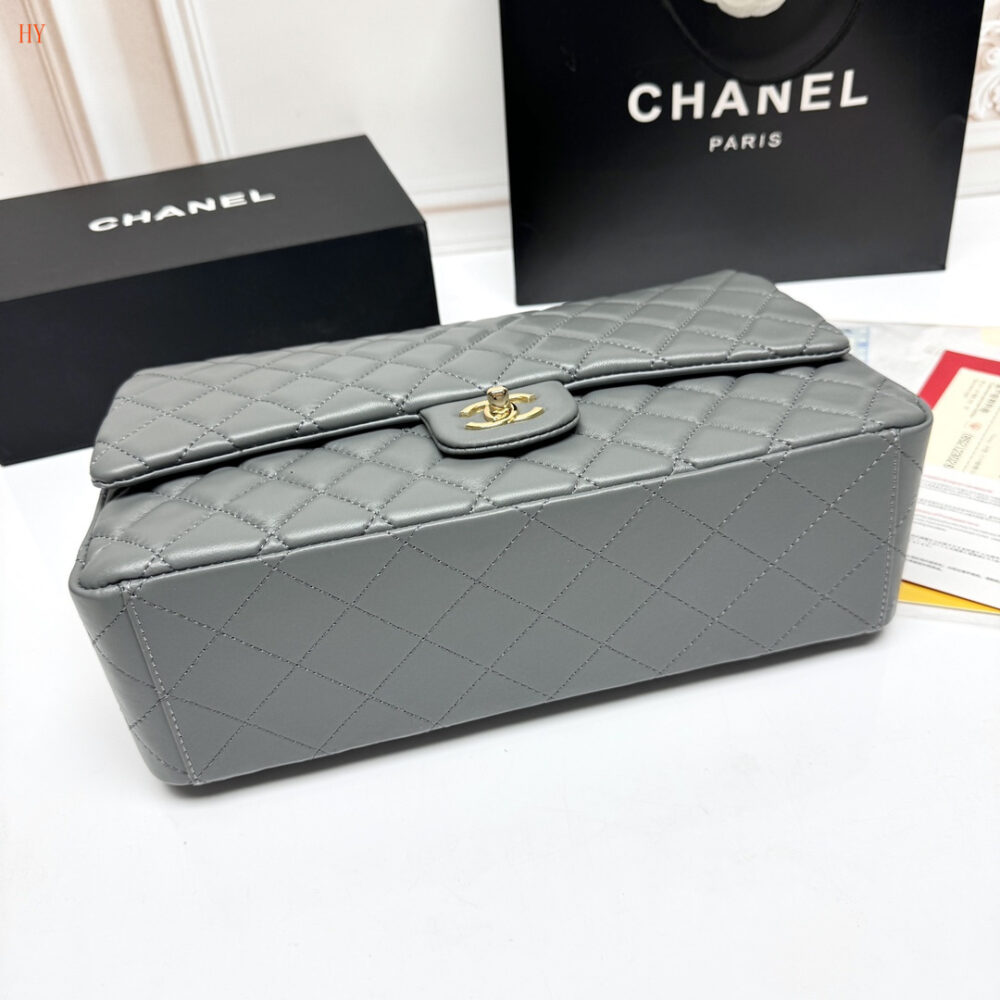 chanel classic flap bag - 33x22x9 cm - gray - Image 4