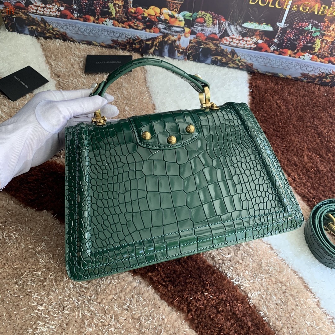 dolce & gabbana green crocodile-effect handbag 27*18*8 - Image 4