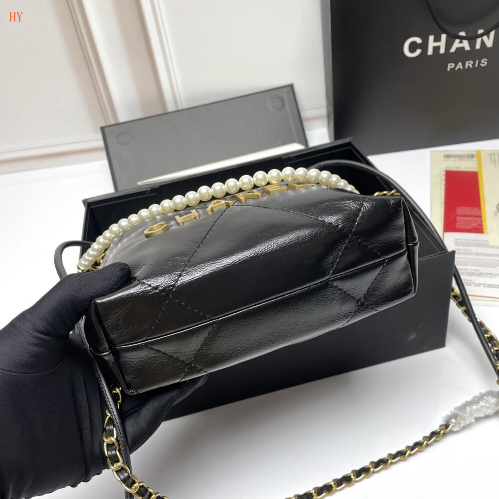 chanel black pearl chain drawstring bag - model 2325042 - Image 4