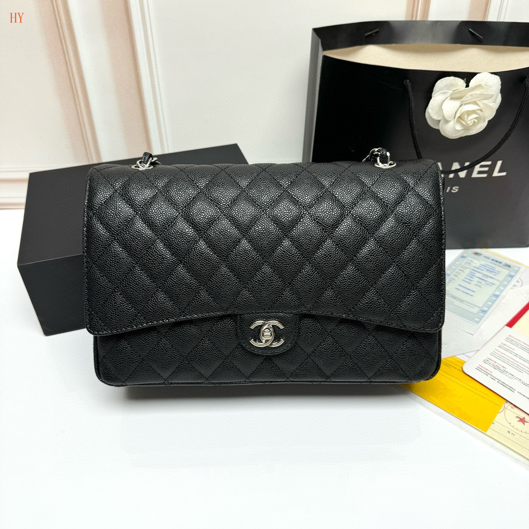 chanel classic flap bag - 33x22x9 cm - black