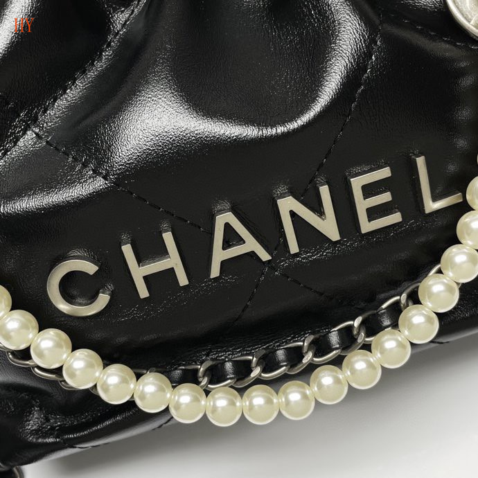 chanel black drawstring bag with pearl chain - Image 4