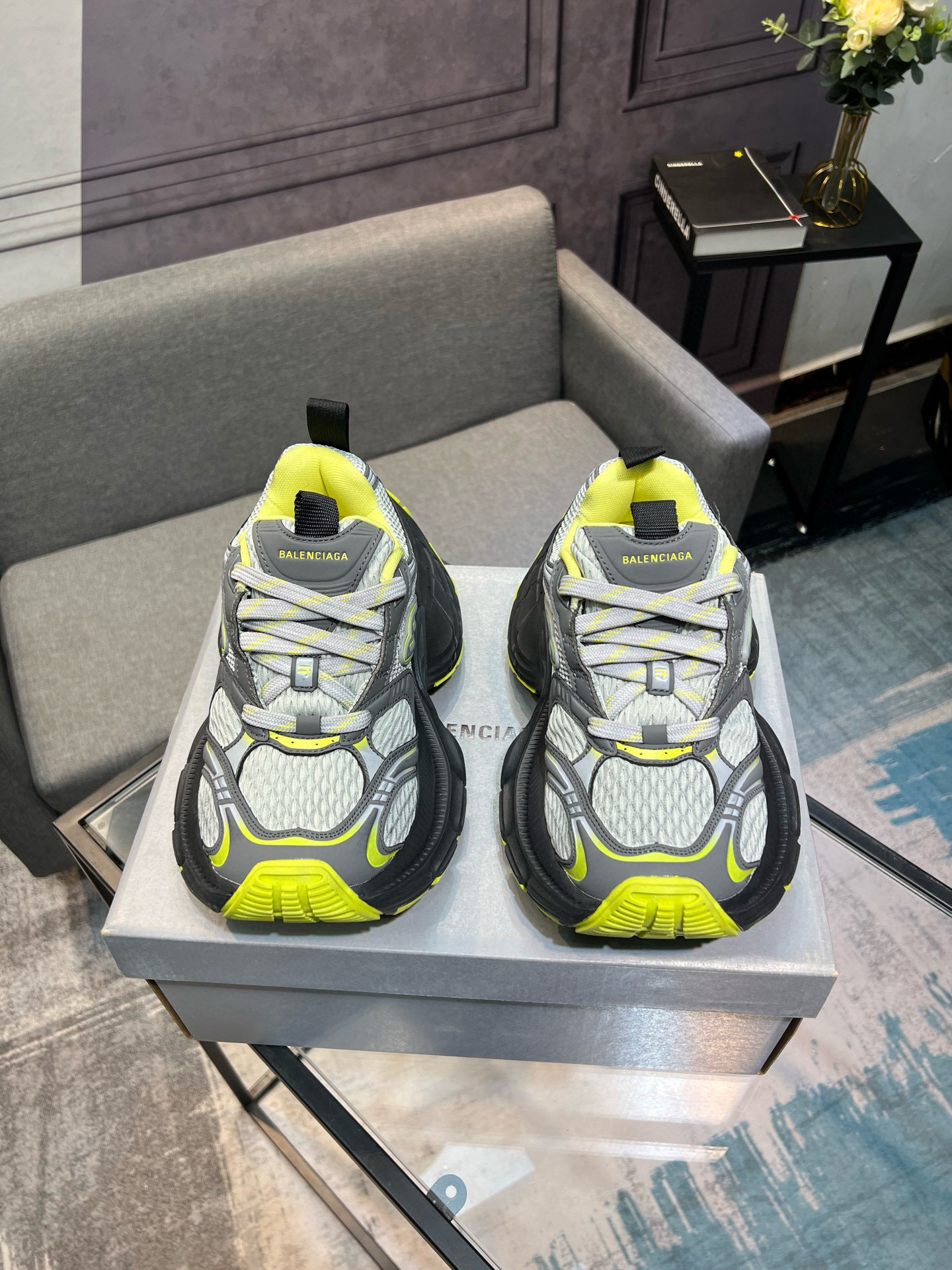 balenciaga unisex sneakers 35/46 - gray/neon yellow - Image 4