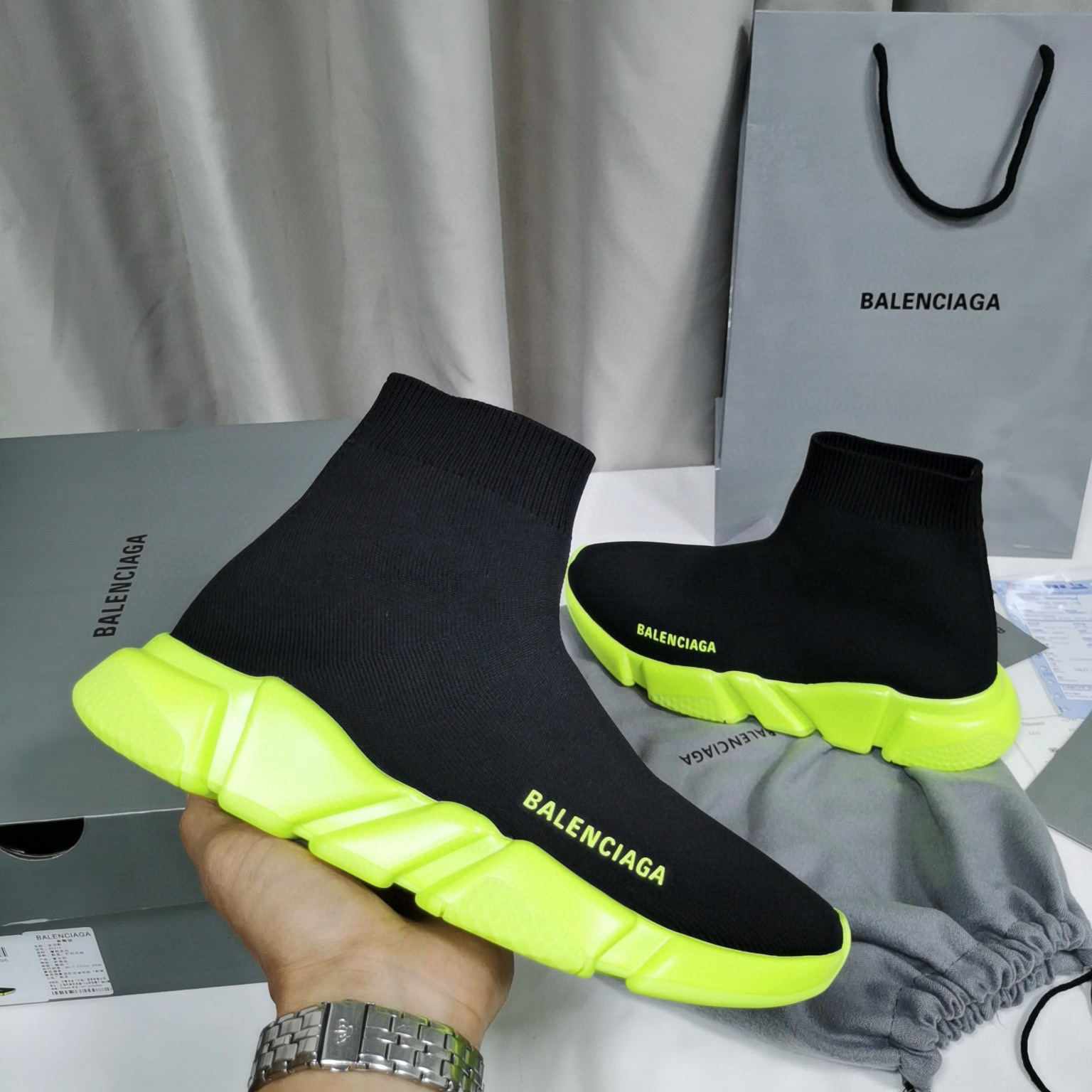 balenciaga sock sneakers - size 35-44 - black/neon yellow - Image 4