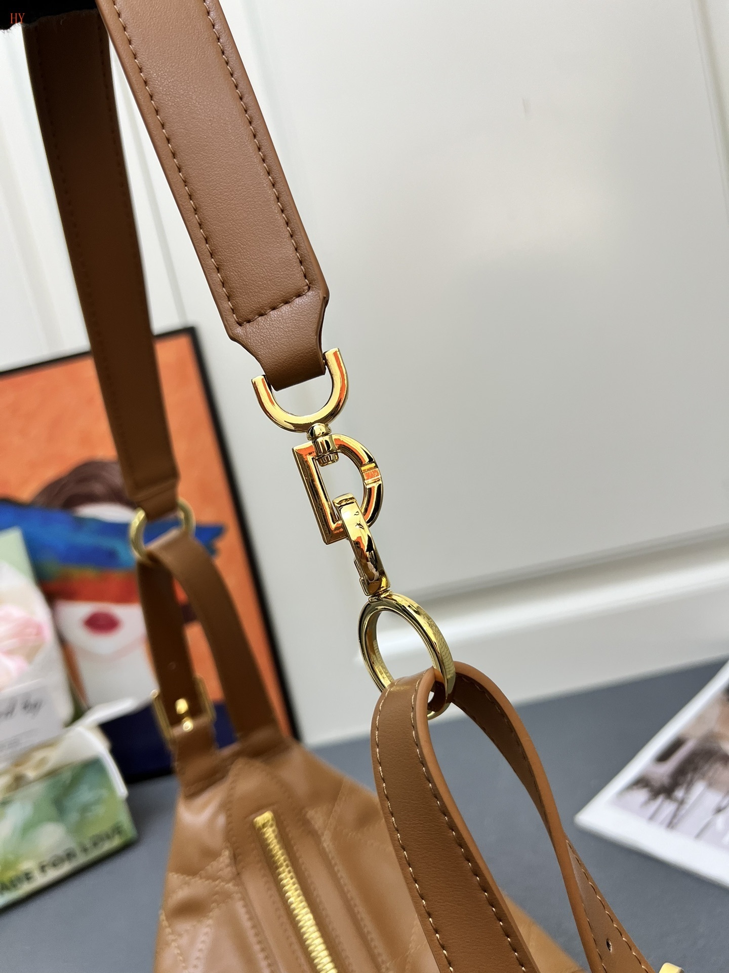 dior brown leather handbag 33x16x15 cm - Image 4