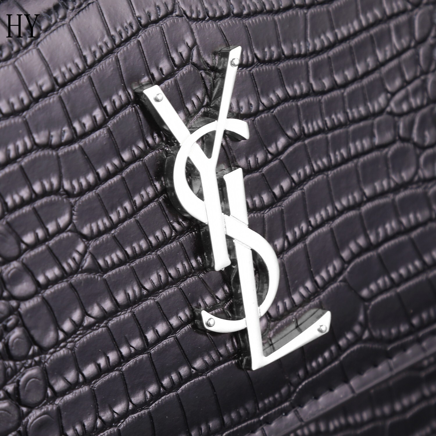 yves saint laurent black crocodile-effect bag 22x16x8 - Image 4