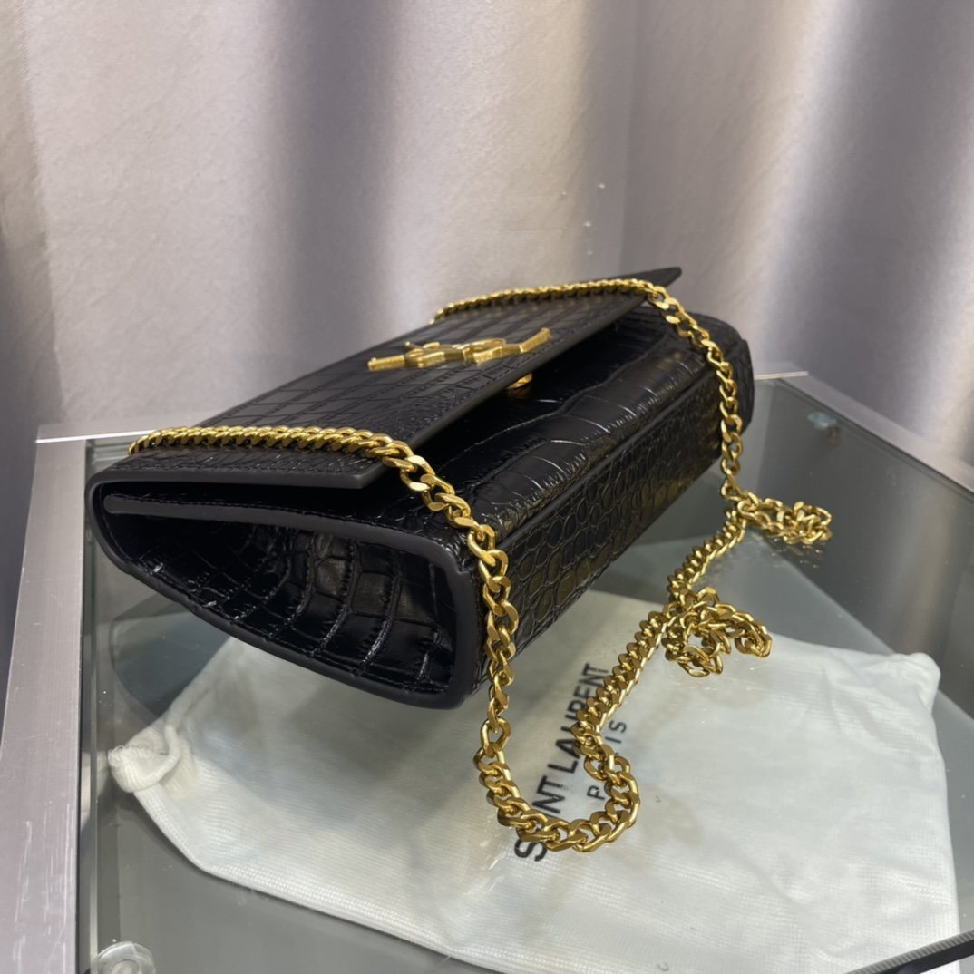 yves saint laurent black crocodile-effect wallet on chain - Image 4