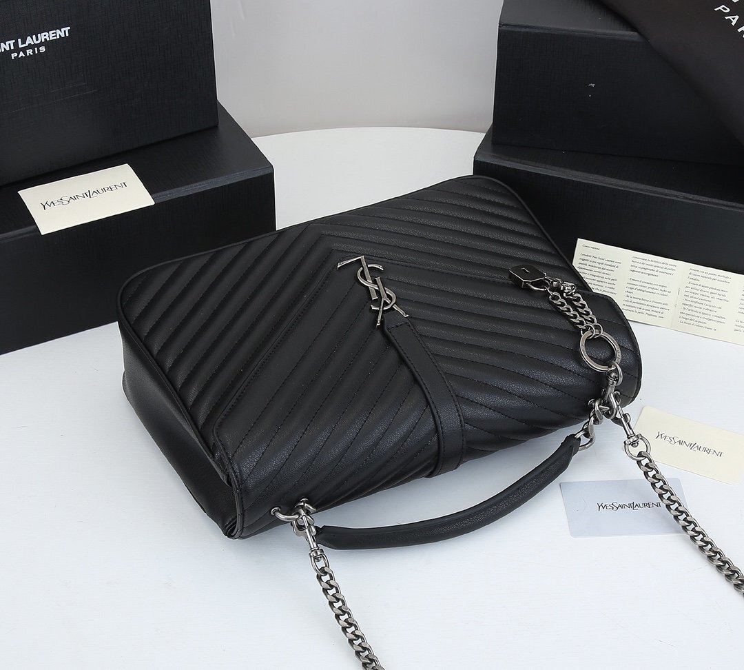 yves saint laurent black chevron leather handbag 32x21x9 - Image 4
