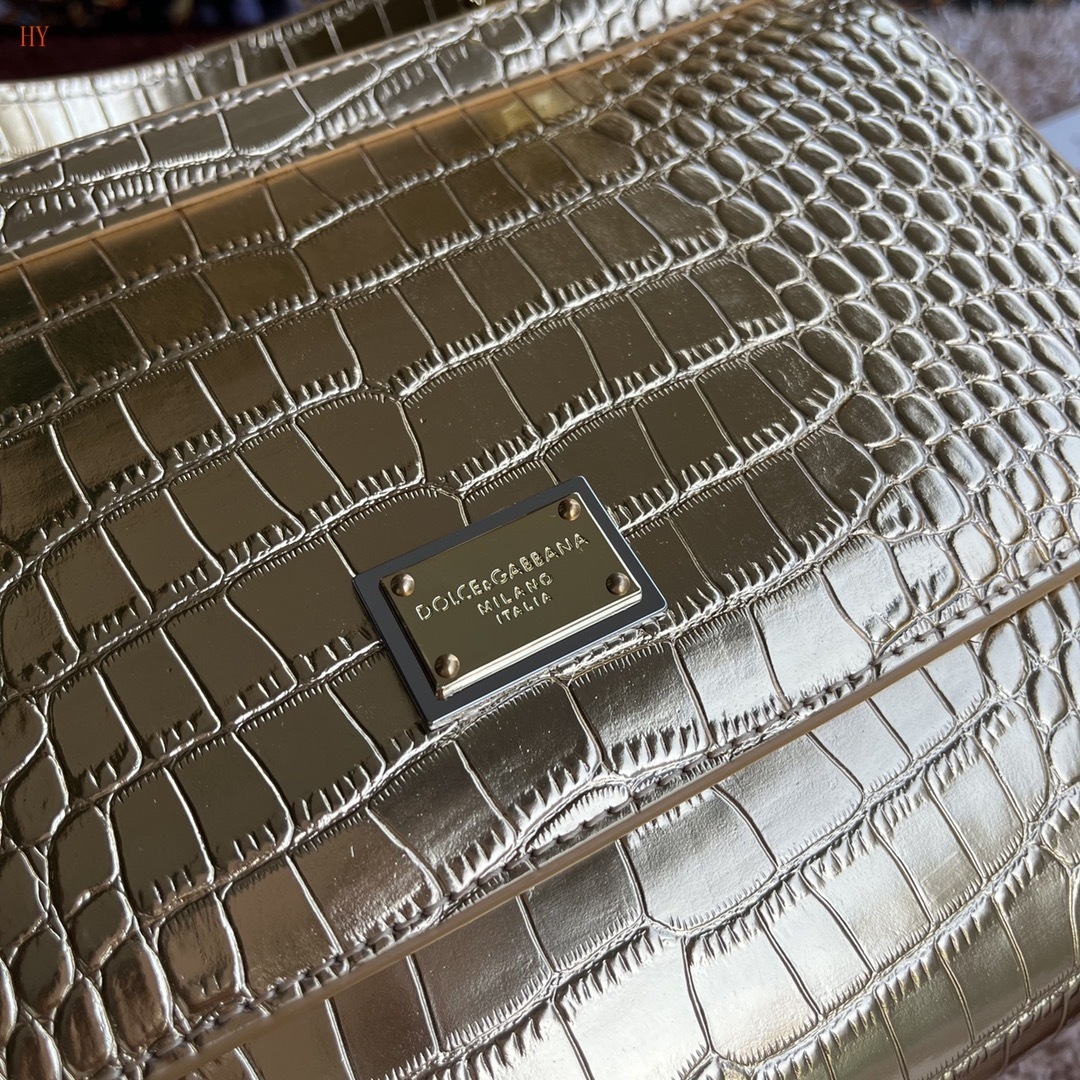 dolce & gabbana gold crocodile-effect handbag - Image 5