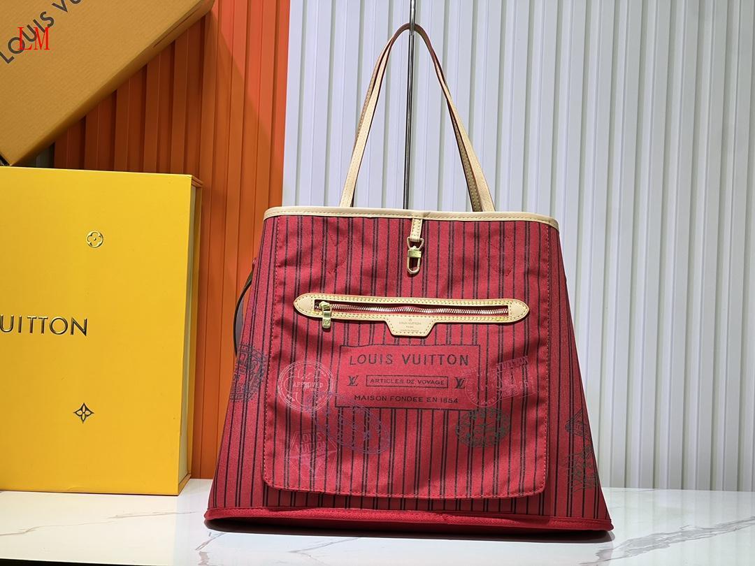 louis vuitton red striped tote bag 39x32x19 cm