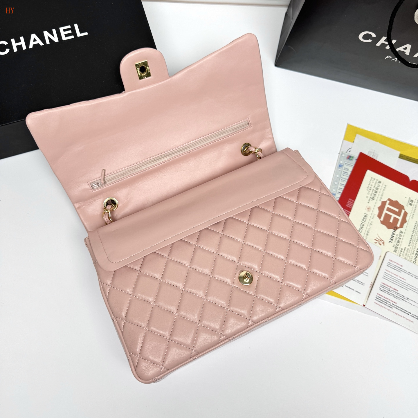 chanel pink quilted flap bag 33*22*9 - Image 5