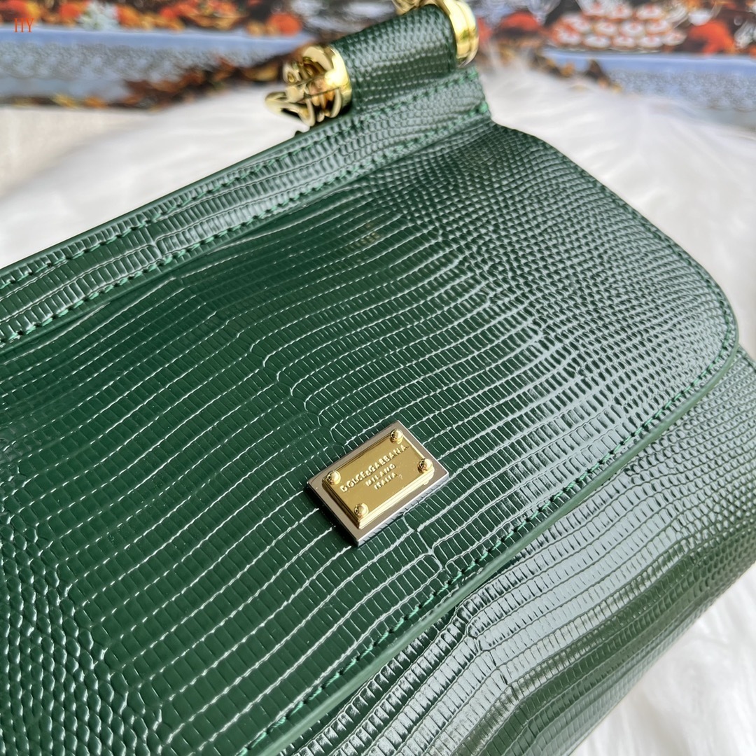 dolce & gabbana green crocodile-embossed handbag 20*17*7 - Image 5