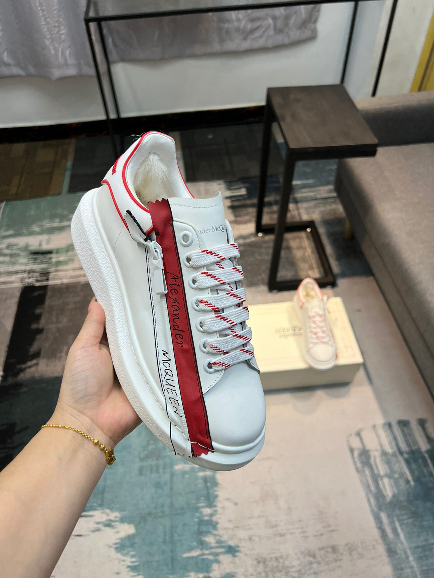 alexander mcqueen white sneakers with red accents - size 35-44 - Image 5