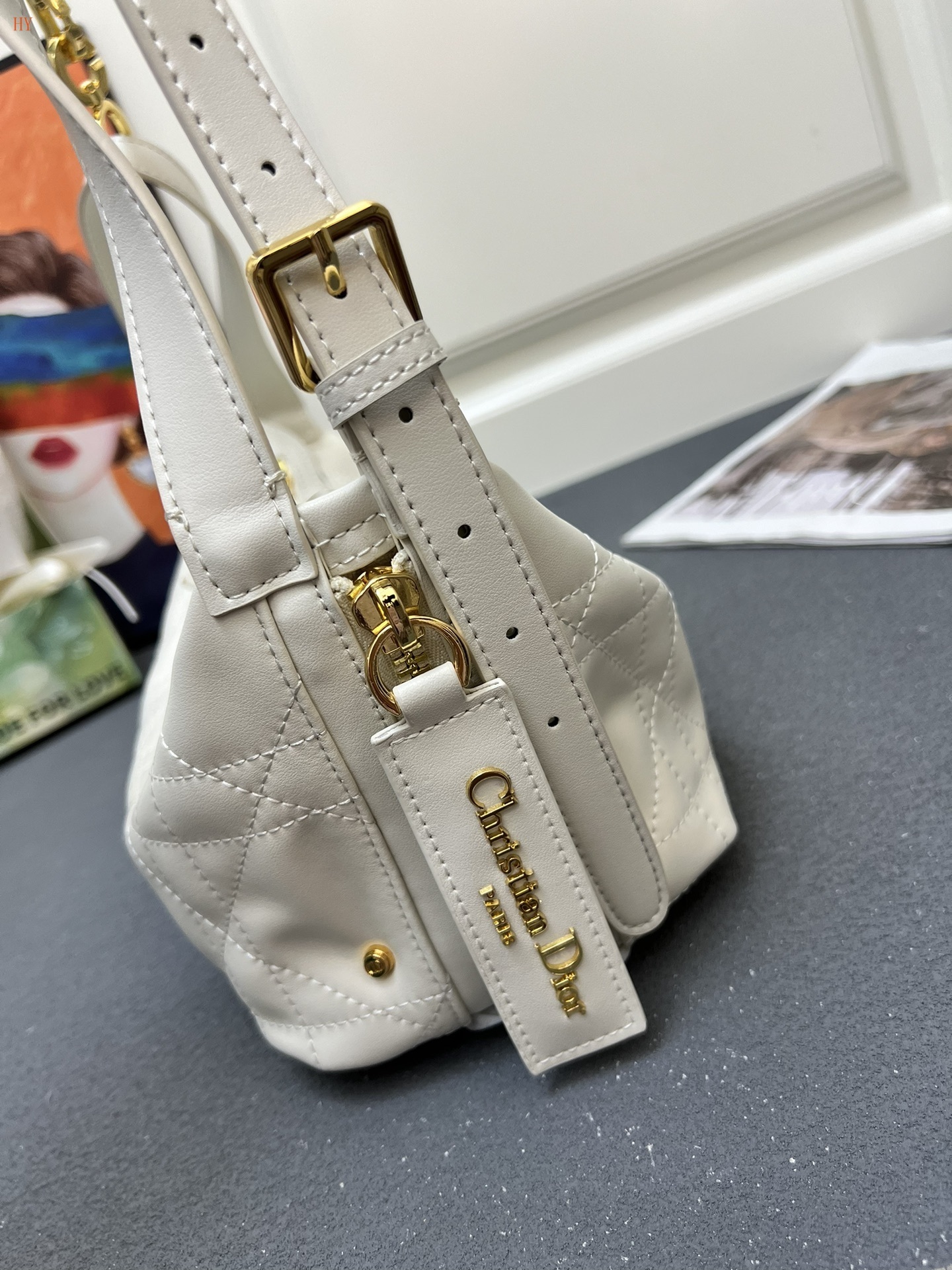 dior white quilted handbag 33x16x15 cm - Image 5