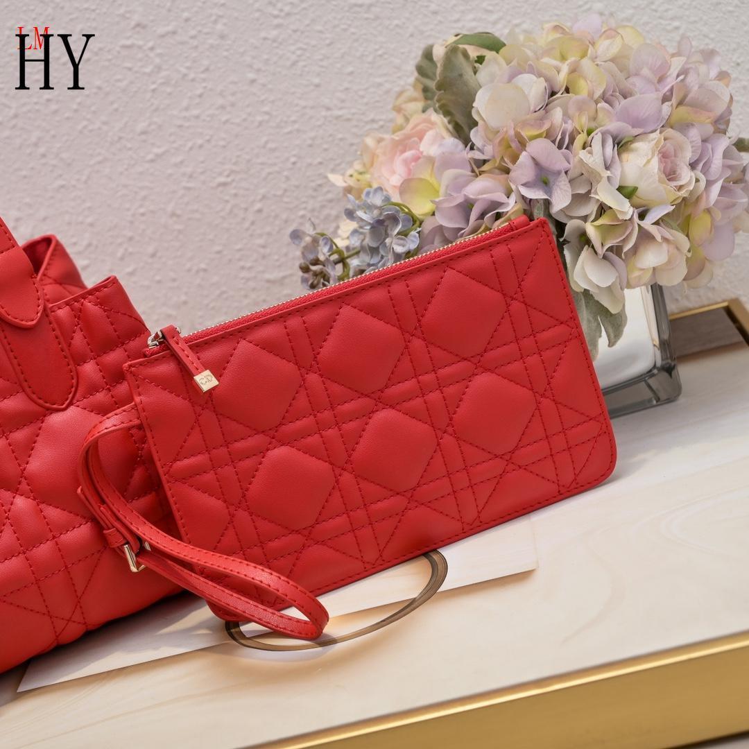 dior red quilted handbag set - 23x15x15cm - Image 5