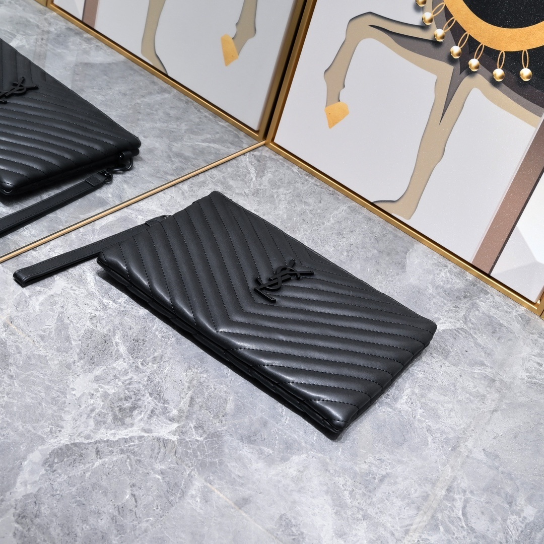 yves saint laurent black chevron clutch - 30cm - Image 5