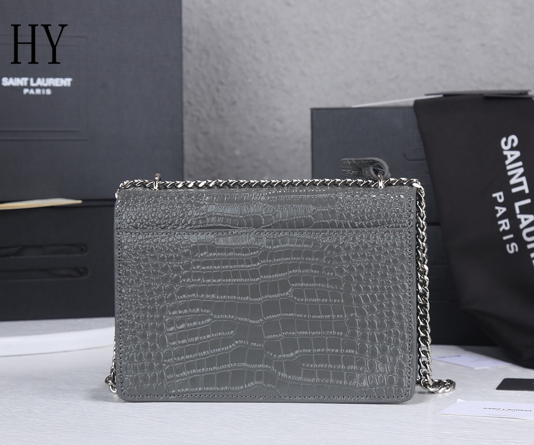 yves saint laurent croc-embossed gray leather bag - 22x16x8 - Image 5