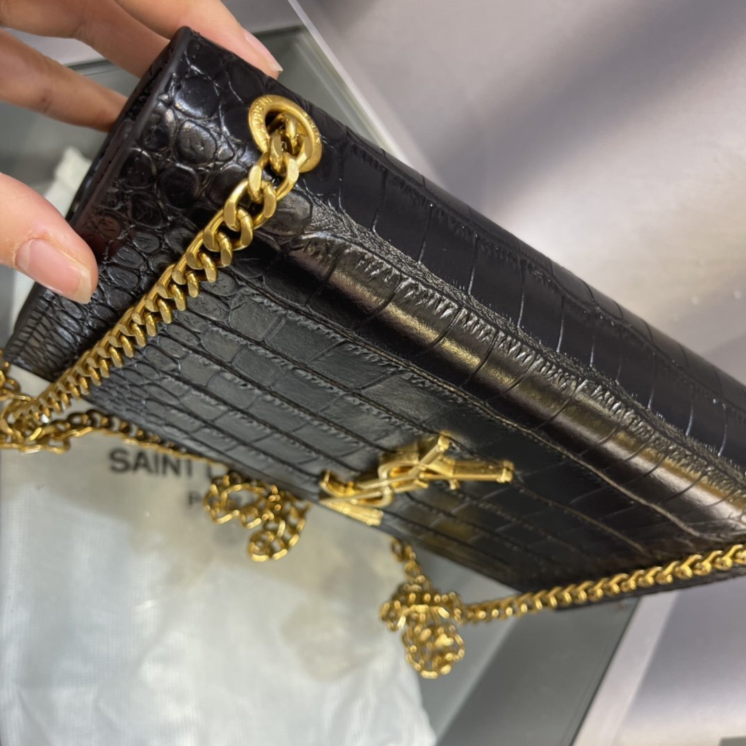 yves saint laurent black crocodile-effect wallet on chain - Image 5