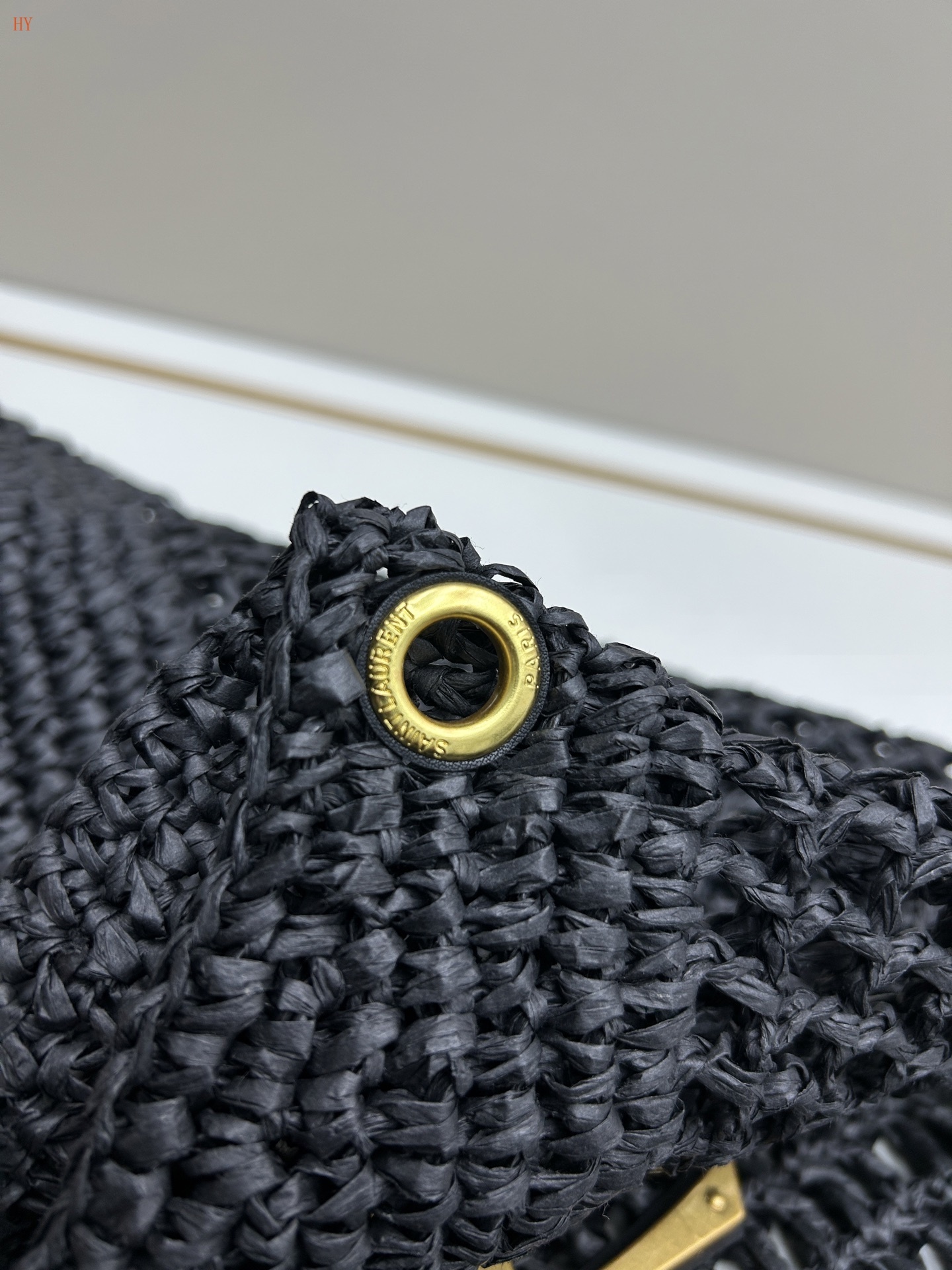 yves saint laurent black woven tote bag with gold logo - Image 5