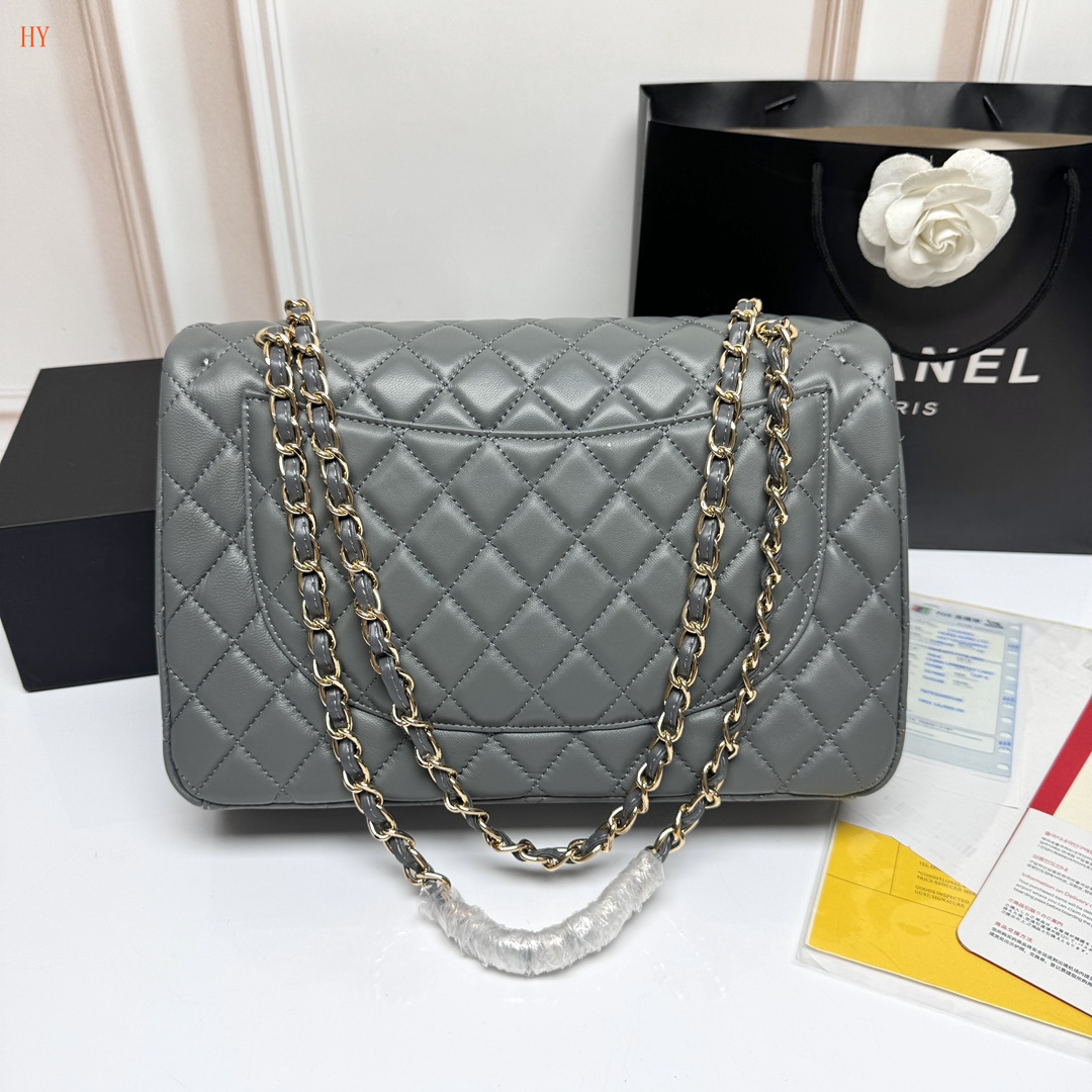 chanel classic flap bag - 33x22x9 cm - gray - Image 6