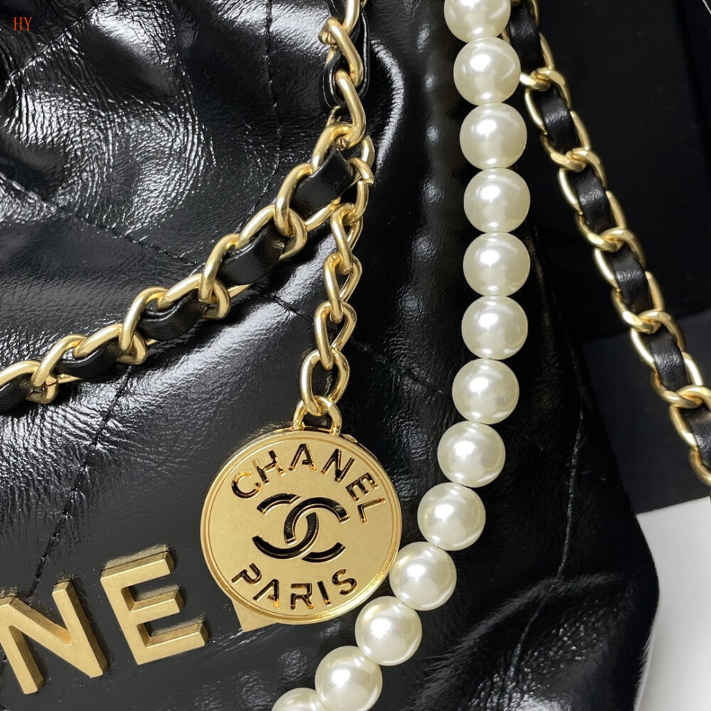 chanel black pearl chain drawstring bag - model 2325042 - Image 6