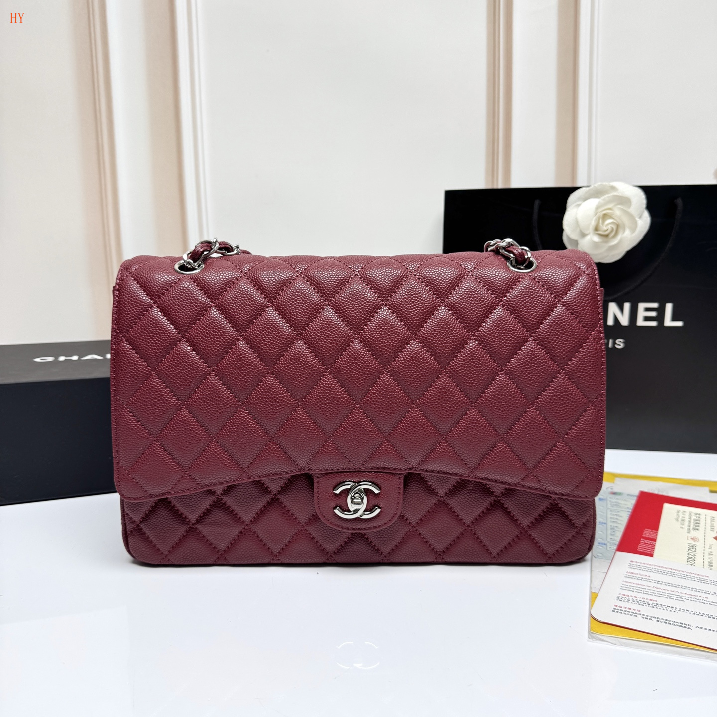 chanel quilted burgundy clutch 33*22*9 - Image 6