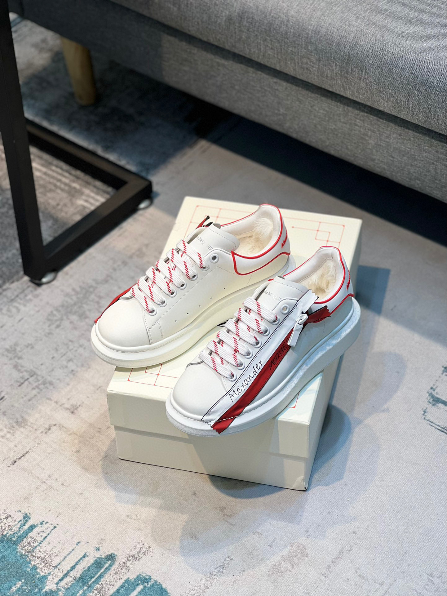 alexander mcqueen white sneakers with red accents - size 35-44 - Image 6