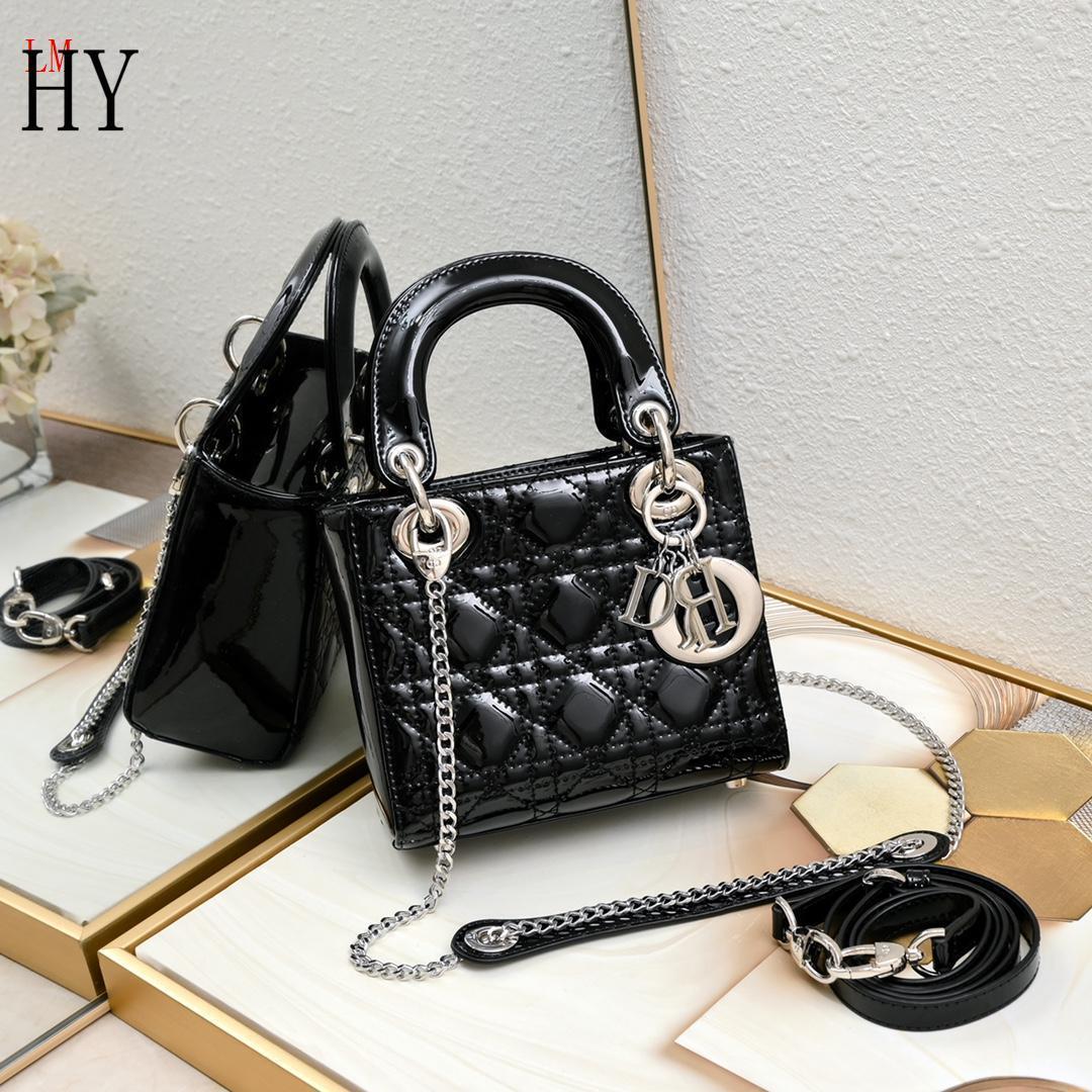 dior black patent leather handbag 17cm