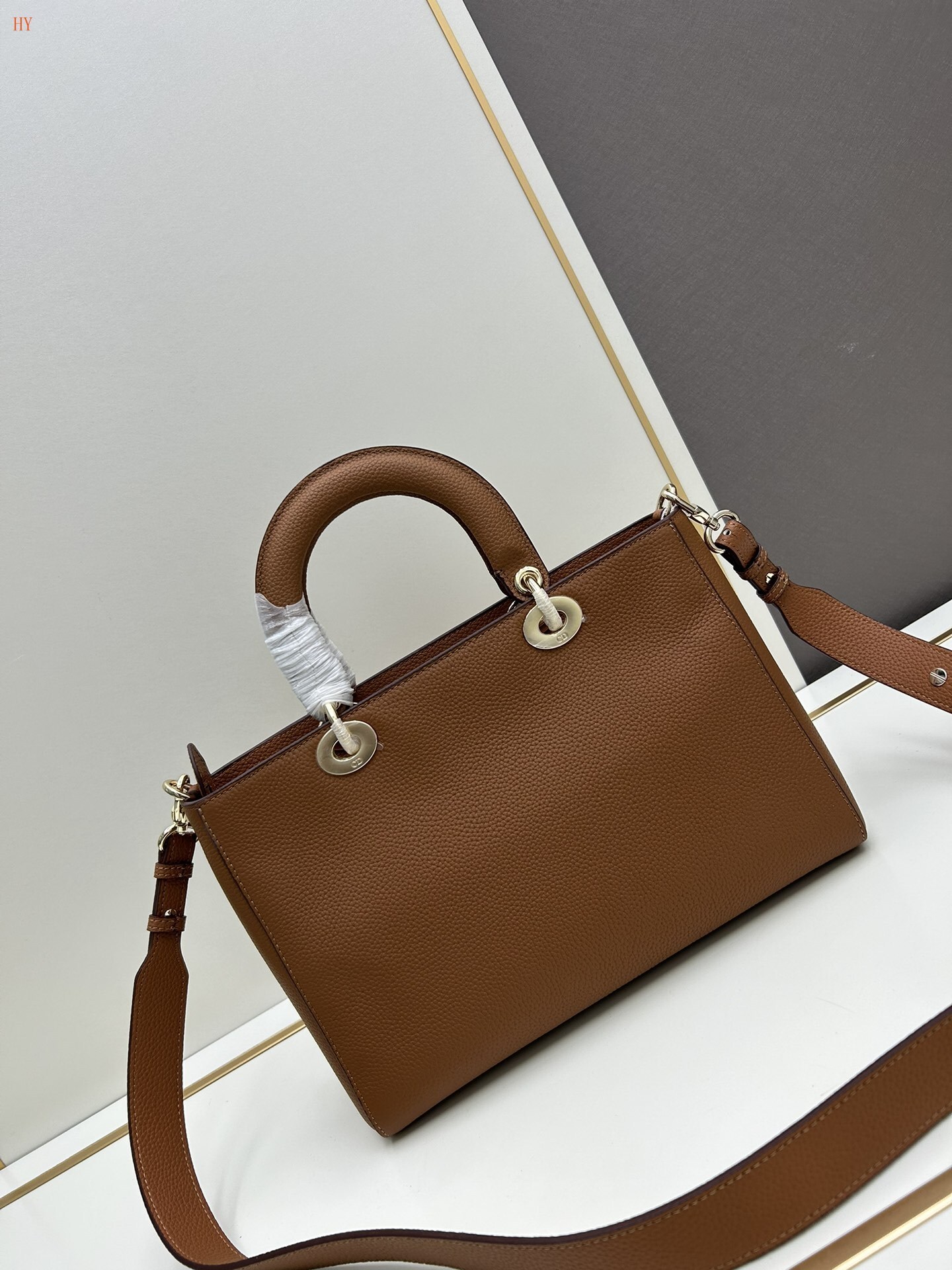 dior brown leather handbag with gold accents - Image 6
