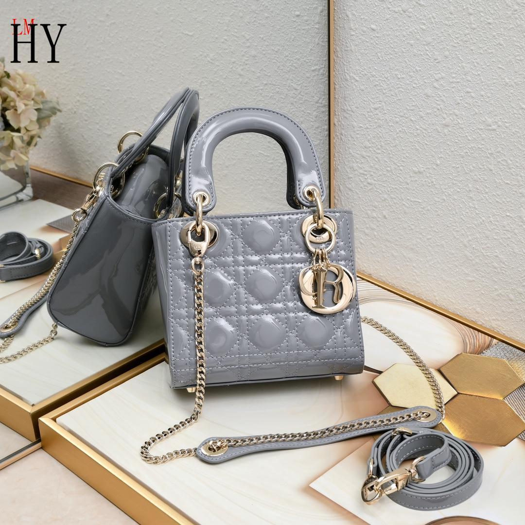 dior 17cm gray patent leather handbag