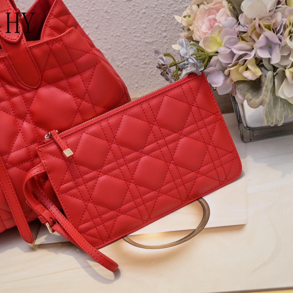 dior red quilted handbag set - 28.5*19*21cm - Image 6
