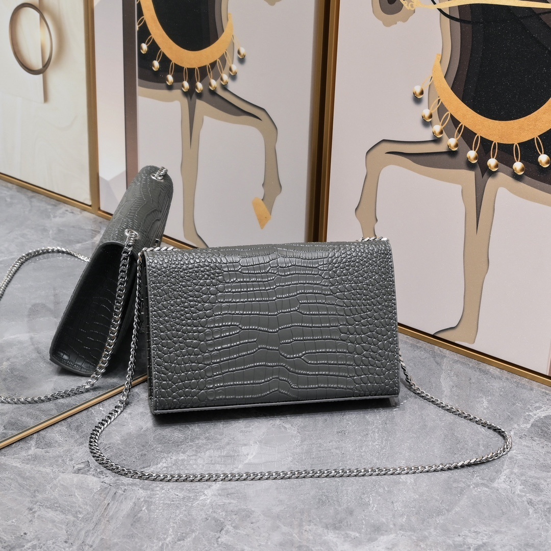 yves saint laurent croc-embossed gray handbag 24*5.5*14.5 - Image 6
